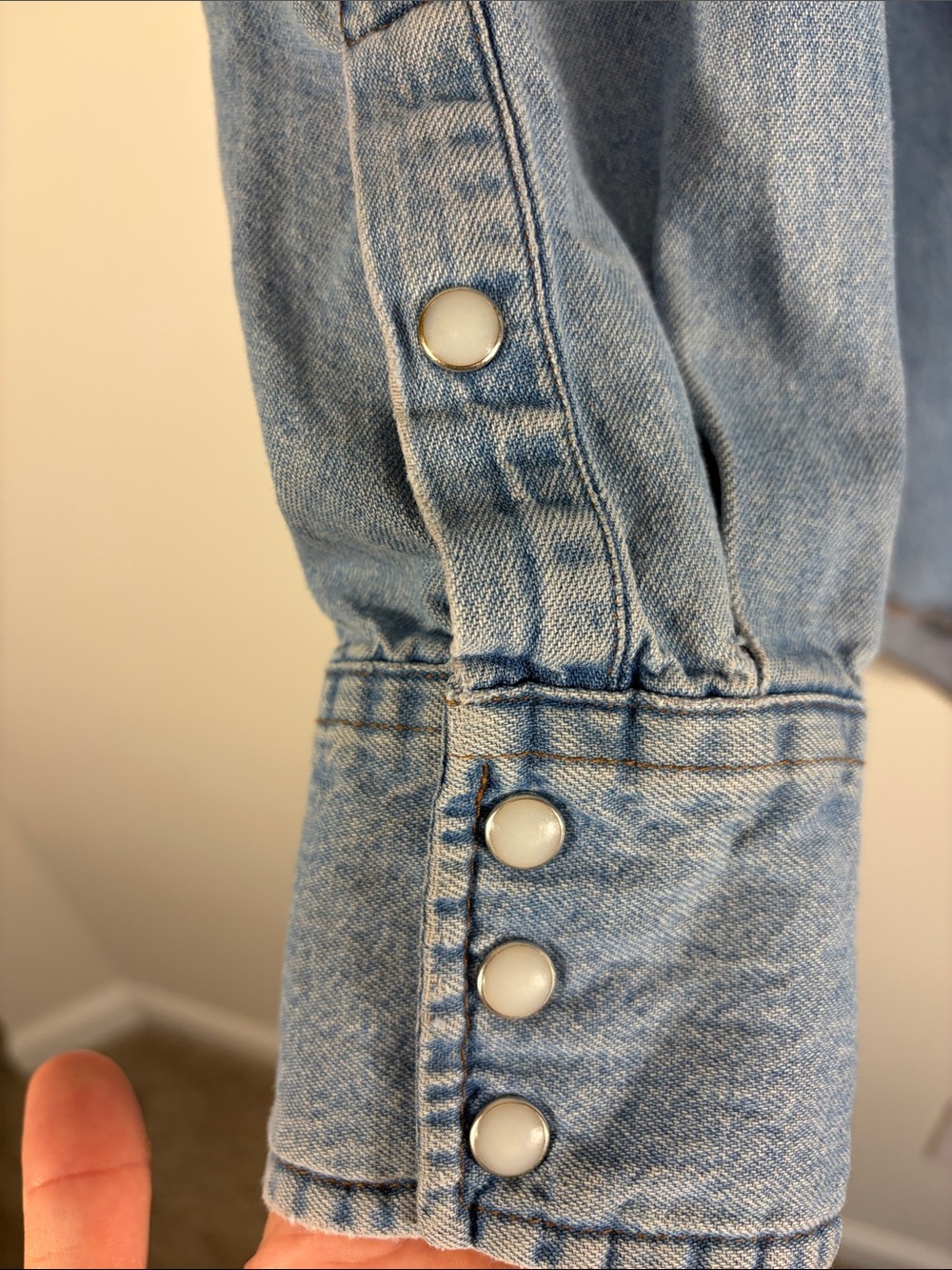 VTG Wrangler Light Blue Denim Pearl Snap Western Shirt XL - Picture 5 of 16